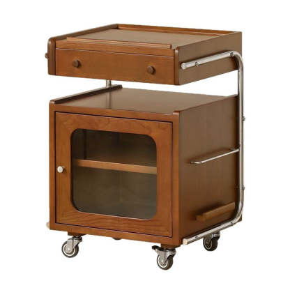 Chinese Wood Glass Robot-Shaped 2-Tier Movable Nightstand