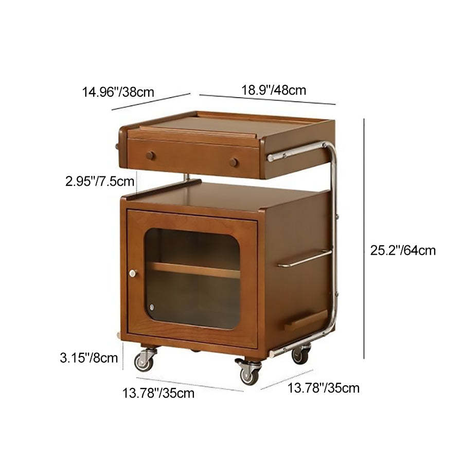 Chinese Wood Glass Robot-Shaped 2-Tier Movable Nightstand