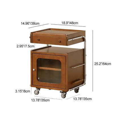 Chinese Wood Glass Robot-Shaped 2-Tier Movable Nightstand