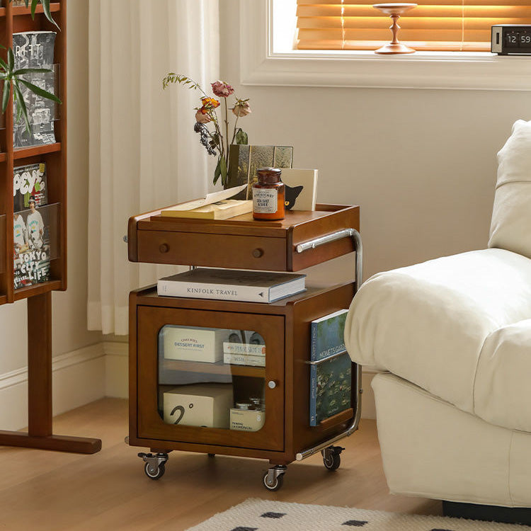 Chinese Wood Glass Robot-Shaped 2-Tier Movable Nightstand