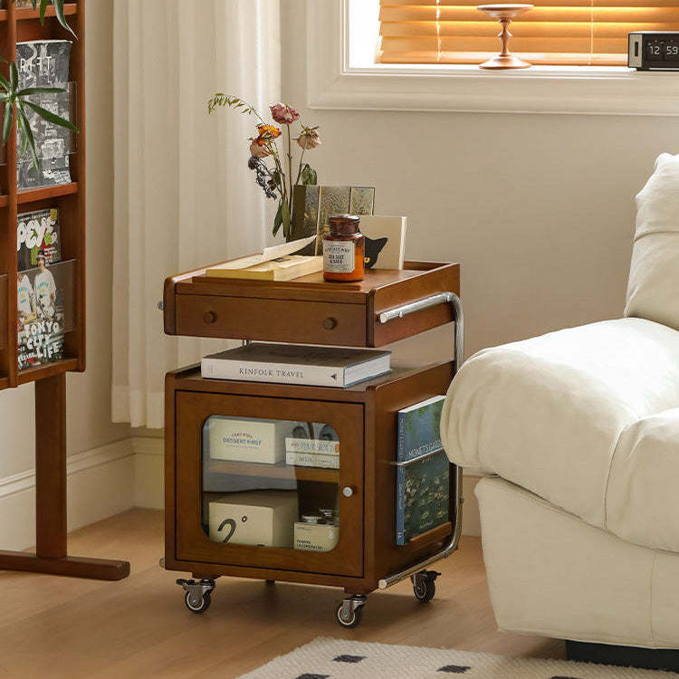 Chinese Wood Glass Robot-Shaped 2-Tier Movable Nightstand