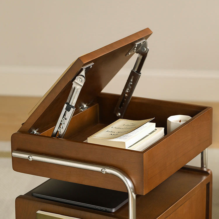 Chinese Wood Glass Robot-Shaped 2-Tier Movable Nightstand