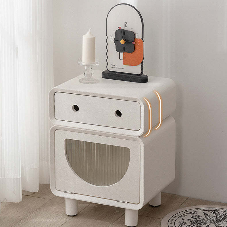 Robot-Shaped Rounded Nightstand 2-Drawer — White