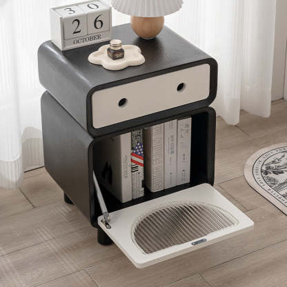 Robot-Shaped Rounded Nightstand 2-Drawer — Black