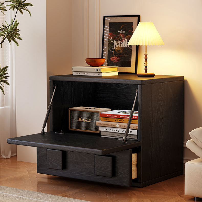 Chinese Solid Wood Square Nightstand 2-Drawer — Black