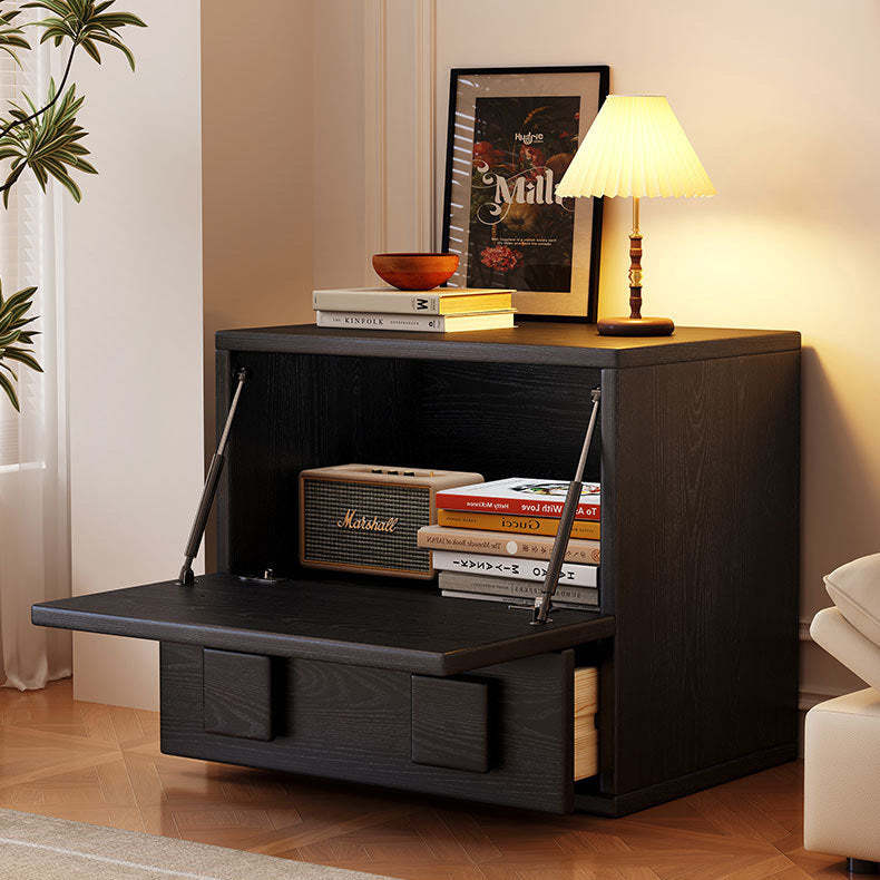 Chinese Solid Wood Square Nightstand 2-Drawer — Black