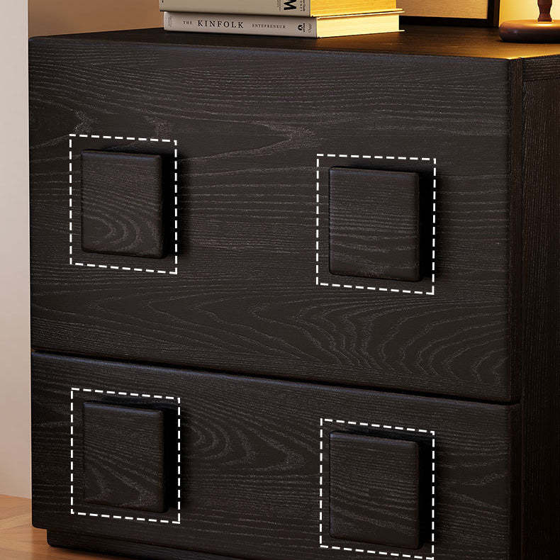 Chinese Solid Wood Square Nightstand 2-Drawer