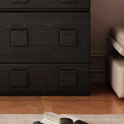 Chinese Solid Wood Square Nightstand 2-Drawer
