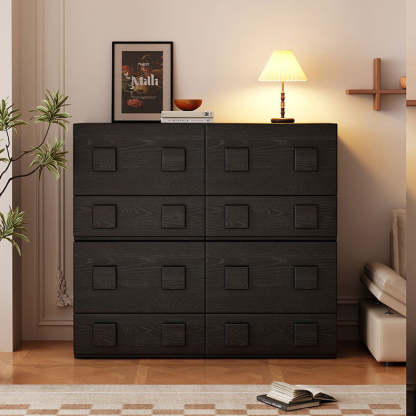 Chinese Solid Wood Square Nightstand 2-Drawer