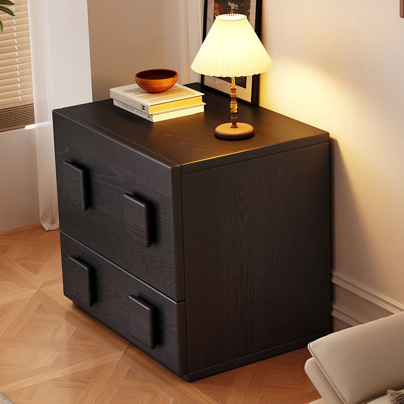 Chinese Solid Wood Square Nightstand 2-Drawer