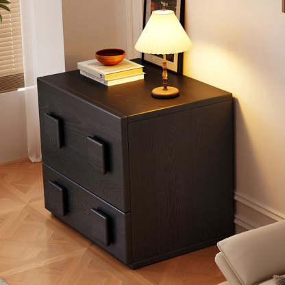 Chinese Solid Wood Square Nightstand 2-Drawer