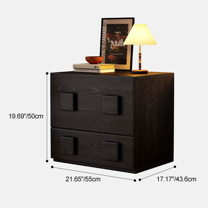 Chinese Solid Wood Square Nightstand 2-Drawer