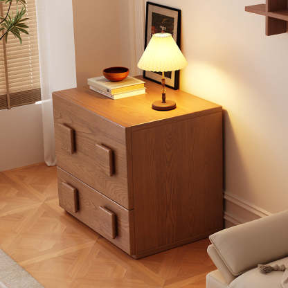 Chinese Solid Wood Square Nightstand 2-Drawer