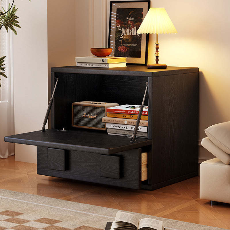Chinese Solid Wood Square Nightstand 2-Drawer