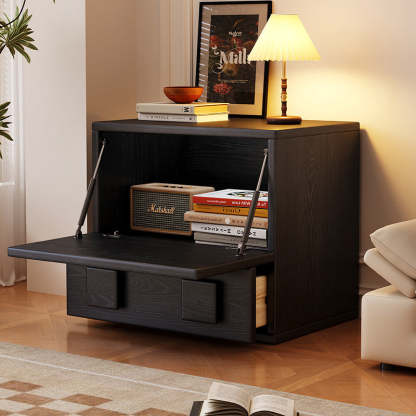 Chinese Solid Wood Square Nightstand 2-Drawer