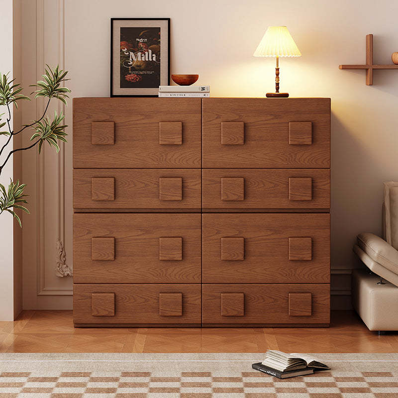 Chinese Solid Wood Square Nightstand 2-Drawer