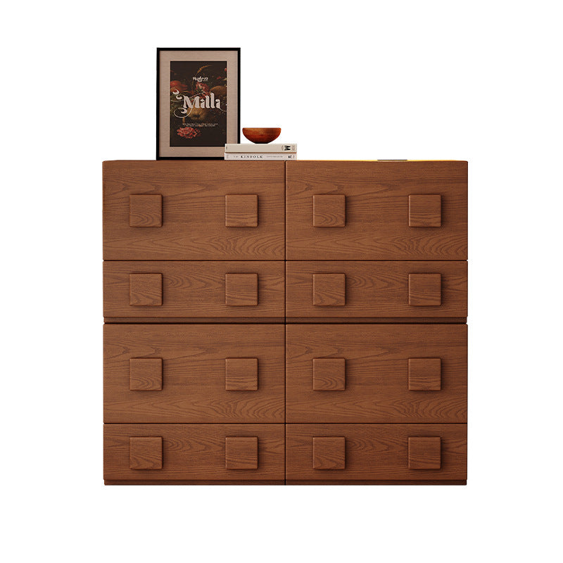 Chinese Solid Wood Square Nightstand 2-Drawer