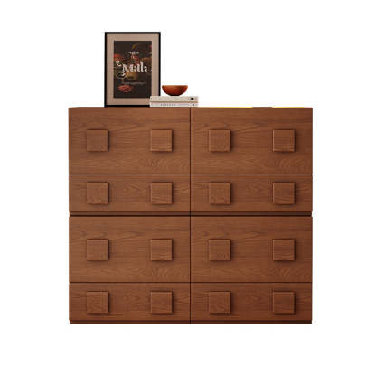 Chinese Solid Wood Square Nightstand 2-Drawer