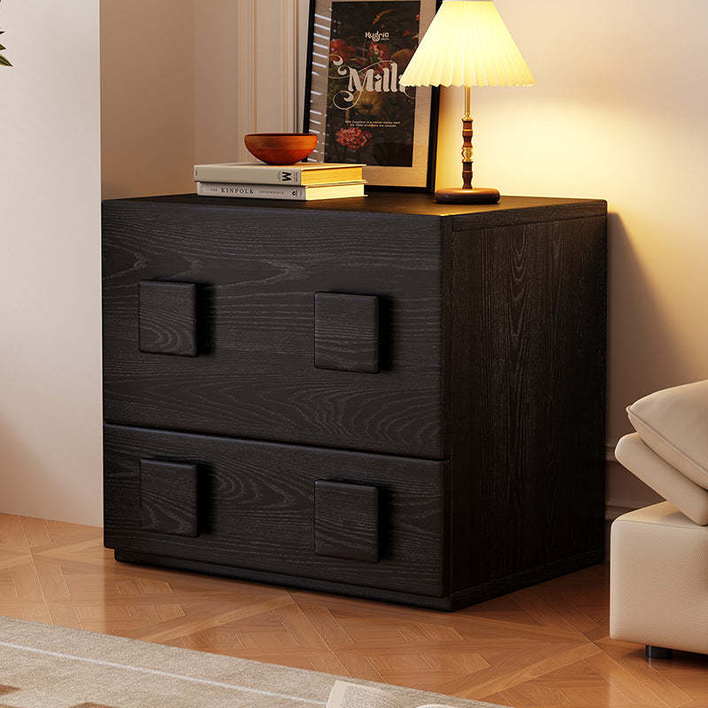 Chinese Solid Wood Square Nightstand 2-Drawer