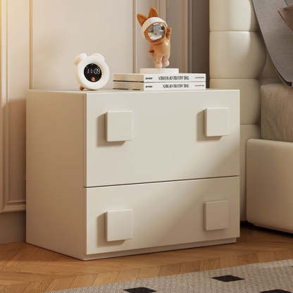 Minimalist Solid Wood Square 2-Drawer Nightstand — Beige