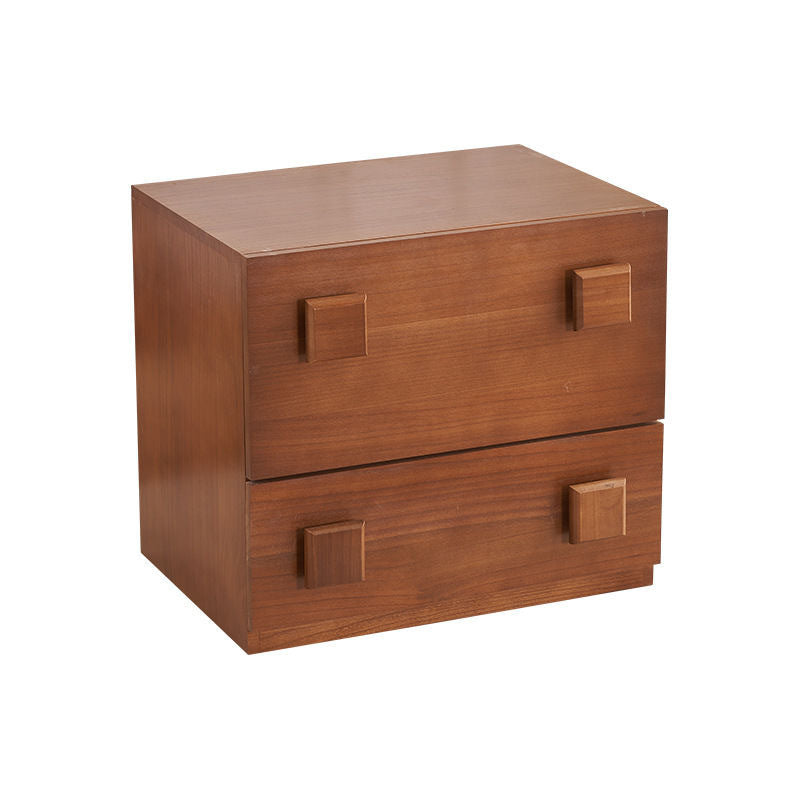 Minimalist Solid Wood Square 2-Drawer Nightstand
