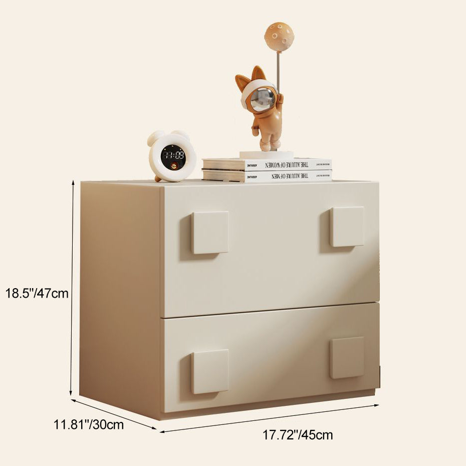 Minimalist Solid Wood Square 2-Drawer Nightstand — Khaki