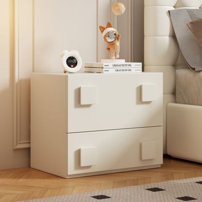 Minimalist Solid Wood Square 2-Drawer Nightstand