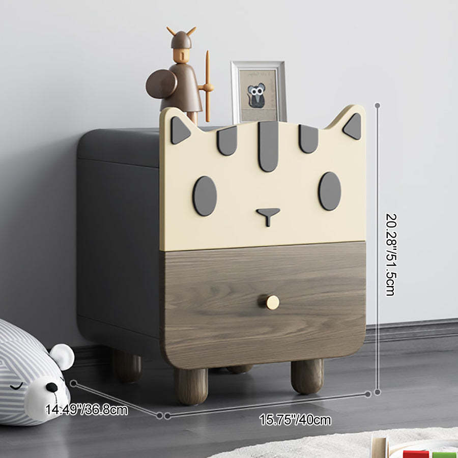 Art Deco Wood Metal Cat-Shaped Cylindrical Nightstand