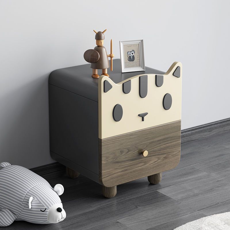 Art Deco Wood Metal Cat-Shaped Cylindrical Nightstand