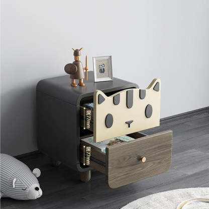 Art Deco Wood Metal Cat-Shaped Cylindrical Nightstand