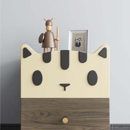 Art Deco Wood Metal Cat-Shaped Cylindrical Nightstand