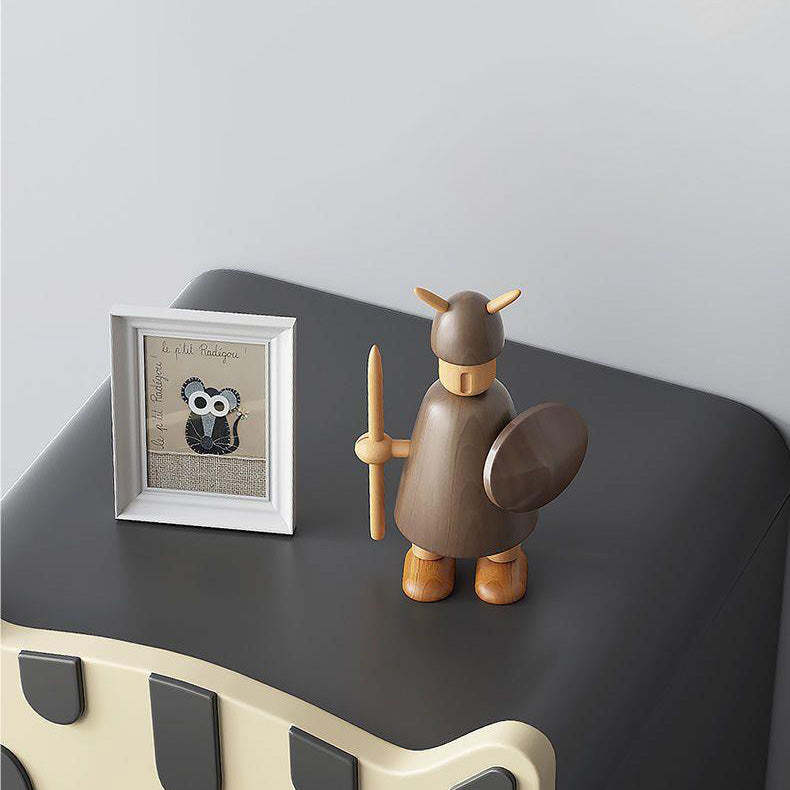 Art Deco Wood Metal Cat-Shaped Cylindrical Nightstand