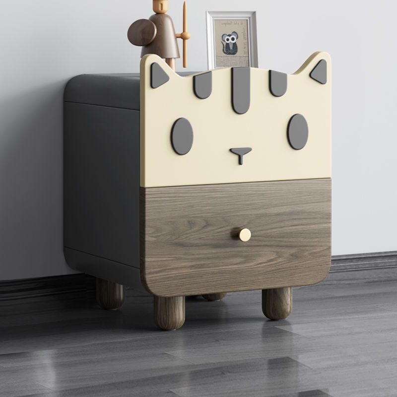 Art Deco Wood Metal Cat-Shaped Cylindrical Nightstand