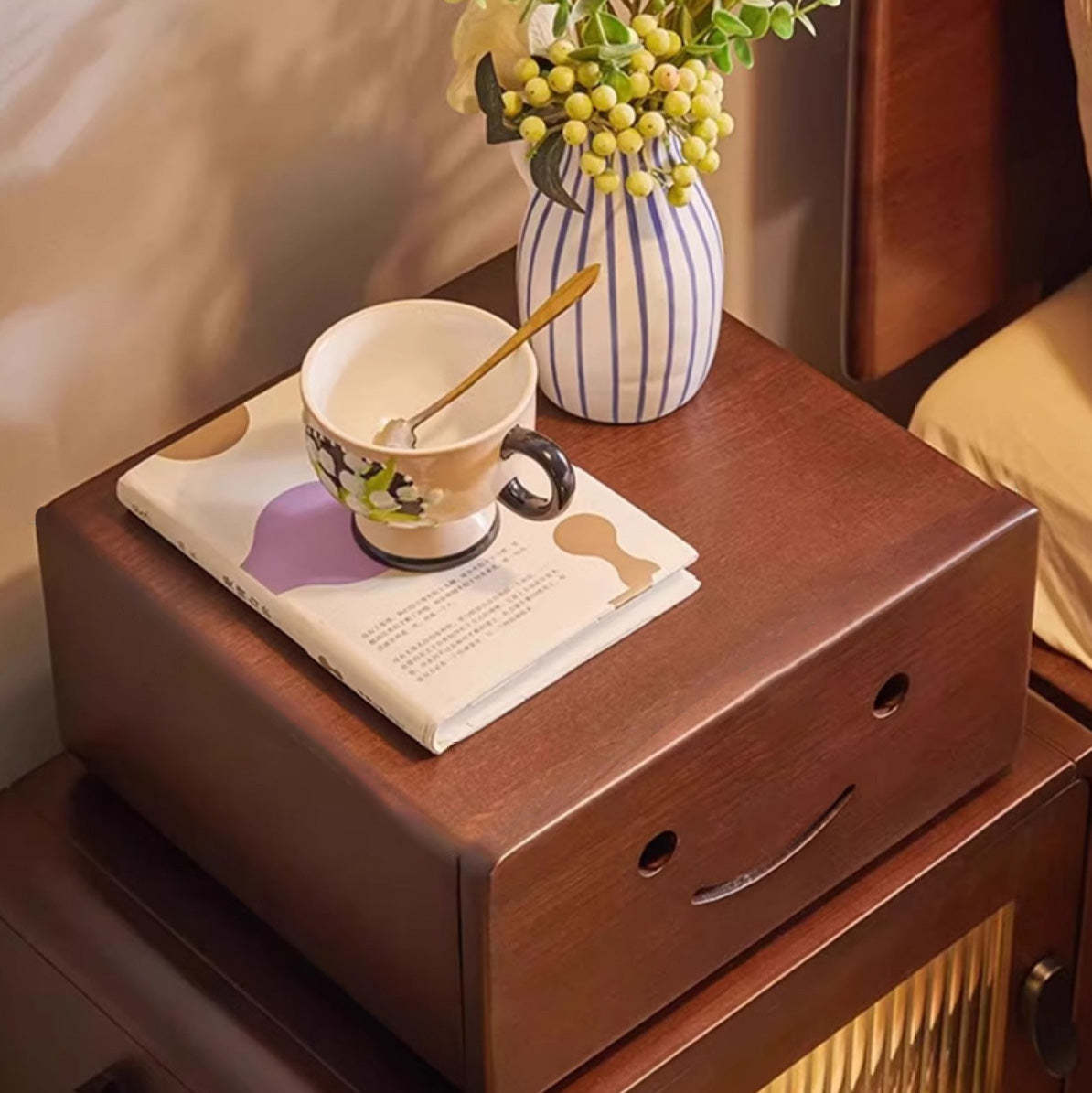 Contemporary Solid Wood 2-Storage Nightstand