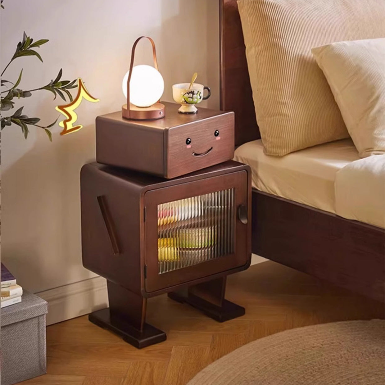 Wood glass solid 2-storage nightstands - creative