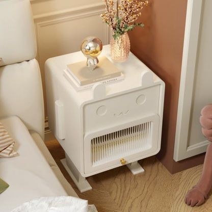 Metal Glass Bunny-Shaped Nightstand 1-Drawer