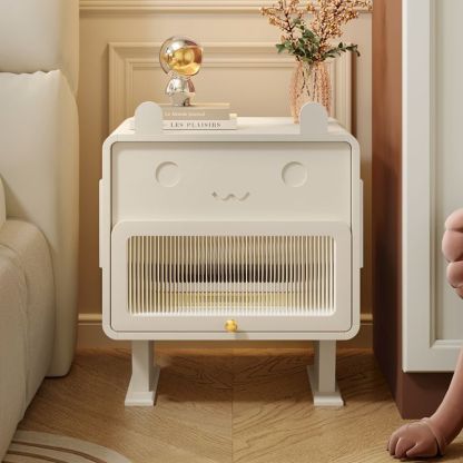 Metal Glass Bunny-Shaped Nightstand 1-Drawer
