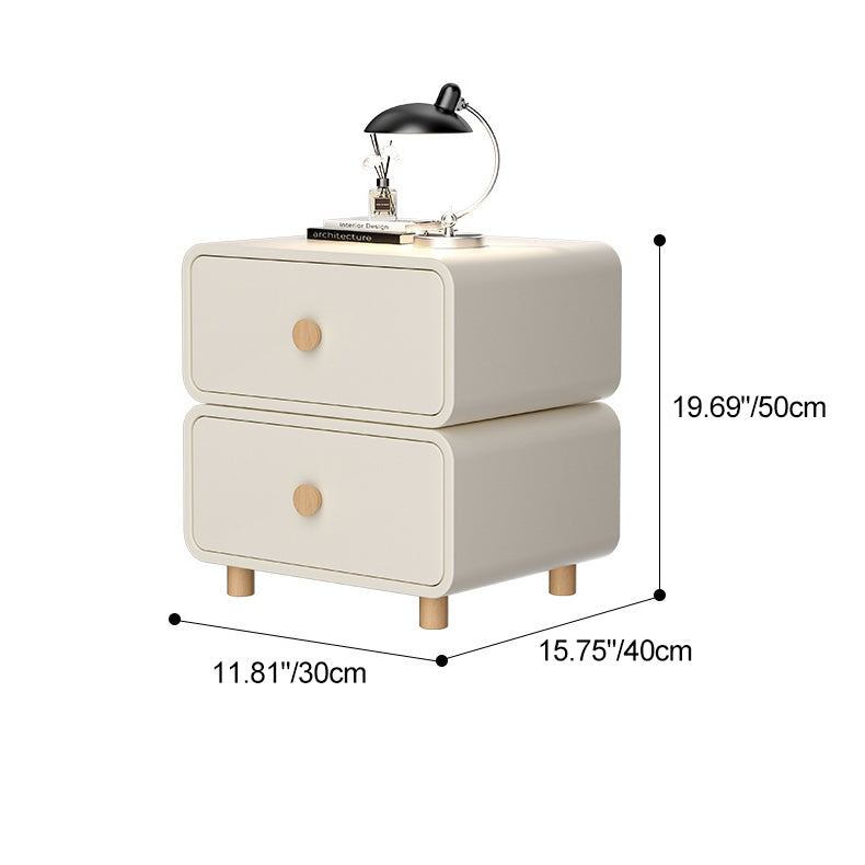 French Wood Leather Rounded Nightstand 2-Drawer — Khaki