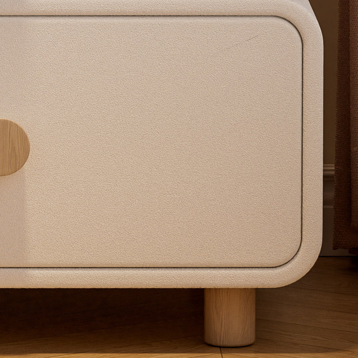 French Wood Leather Rounded Nightstand 2-Drawer — Khaki