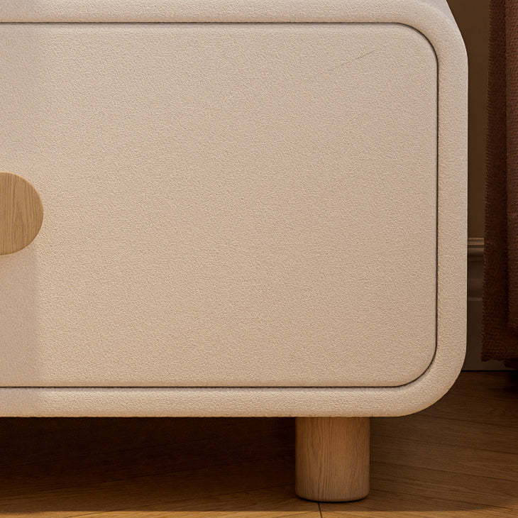 French Wood Leather Rounded Nightstand 2-Drawer — Khaki
