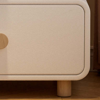 French Wood Leather Rounded Nightstand 2-Drawer — Khaki