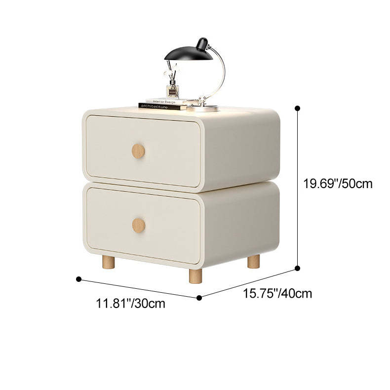French Wood Leather Rounded Nightstand 2-Drawer — Khaki