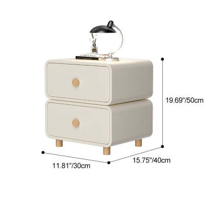 French Wood Leather Rounded Nightstand 2-Drawer — Khaki