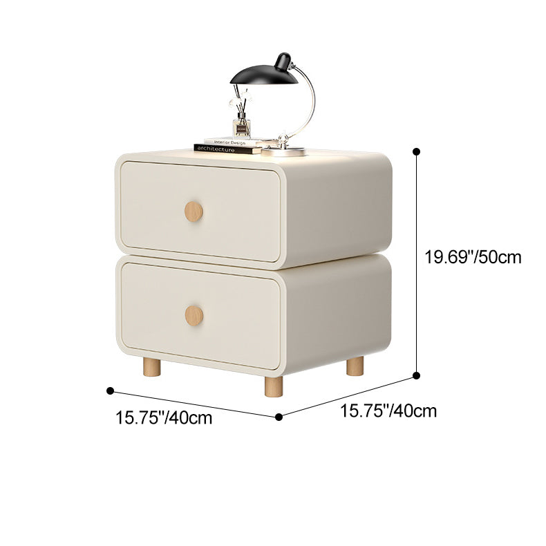 French Wood Leather Rounded Nightstand 2-Drawer — White