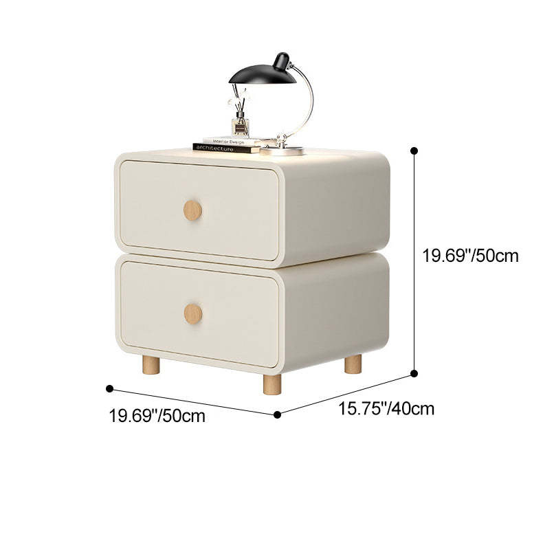 French Wood Leather Rounded Nightstand 2-Drawer — Light Gray