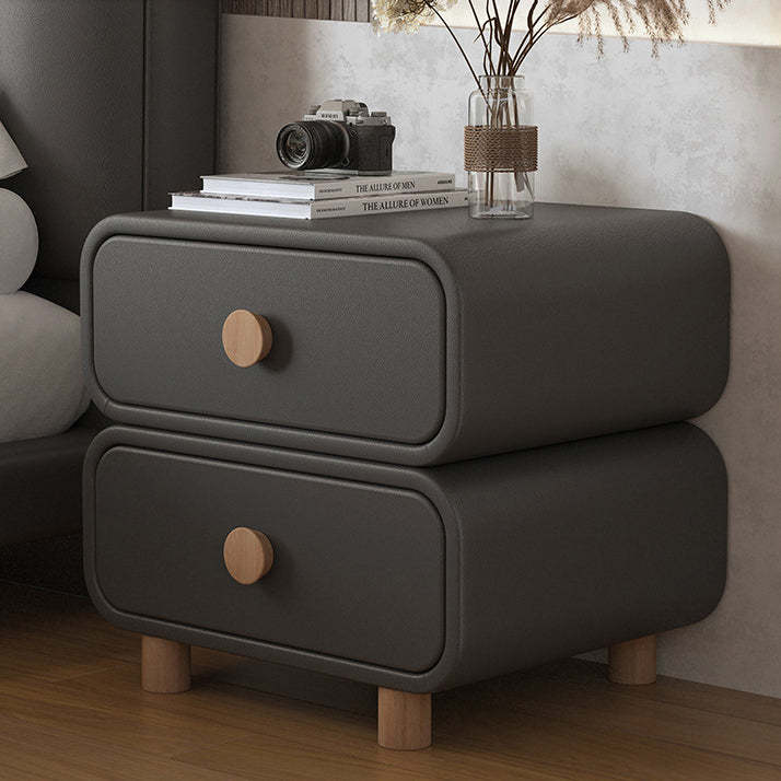 Gray leather 2-drawer rounded nightstands - traditional — 11.81" L x 15.75" W x 19.69" H / Dark Gray
