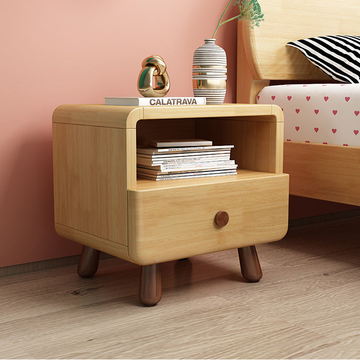 Rounded Cylinder Wood Nightstand 1/2-Drawer