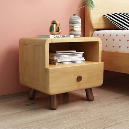 Rounded Cylinder Wood Nightstand 1/2-Drawer