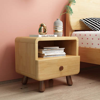 Rounded Cylinder Wood Nightstand 1/2-Drawer — 1