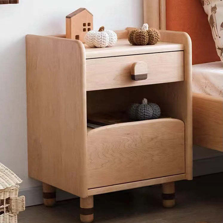 Scandinavian Cherry Wood Rounded Nightstand 2-Tier